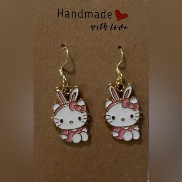 Hello Kitty Handcrafted earrings w Hypoallergenic 925 sterling silver/gold tone - Picture 2 of 4